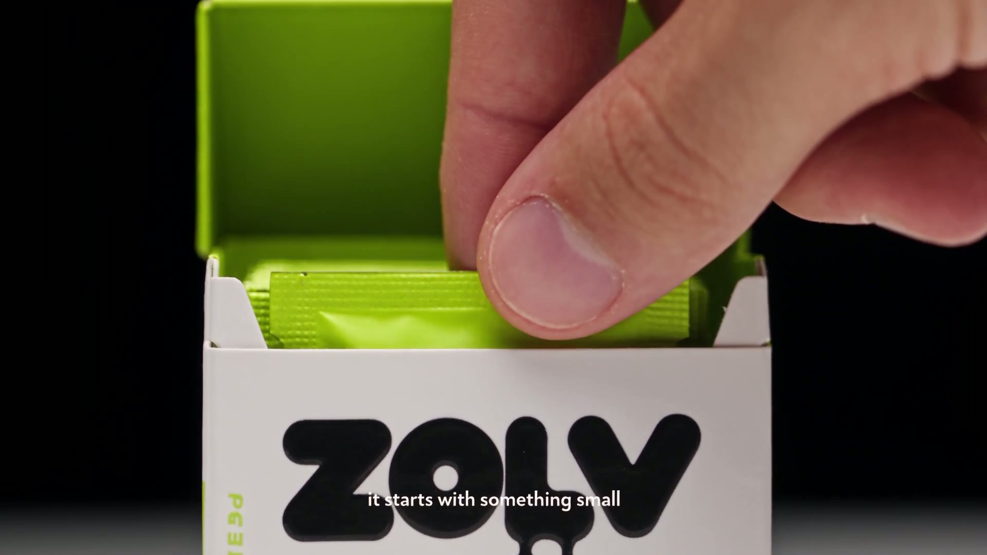 ZOLV flip-open carton showing inside lid instructions